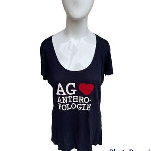 Anthropologie Top Short Sleeve Tee Logo I Love Anthropologie Sz S Blue NWOT